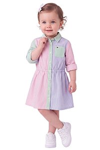Vestido Bebê Chemise Tommy Hilfiger Listrado Color Block