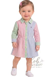 Vestido Bebê Chemise Tommy Hilfiger Listrado Color Block
