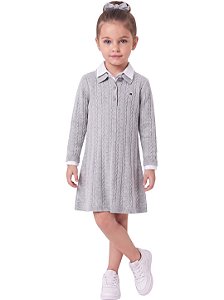 Vestido InfantilTommy Hilfiger Polo em Tricô Trançado Cinza