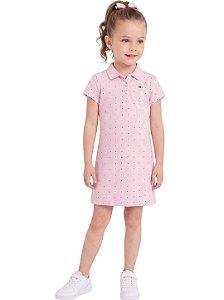 Vestido Infantil Tommy Hilfiger Polo Piquet Rosa Floral