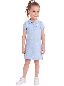 Vestido Infantil Tommy Hilfiger Polo Piquet Floral Azul