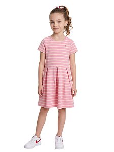 Vestido Infantil Tommy Hilfiger Listrado Rosa com Saia Plissada
