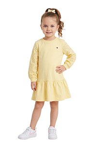 Vestido Infantil Tommy Hilfiger em Moletinho com Mangas em Lese