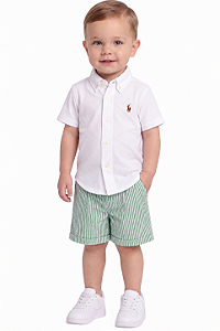 Conjunto Bebê Polo Ralph Lauren Camisa Branca e Shorts Listrado