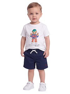 Conjunto Bebê Polo Ralph Lauren Polo Bear Bermuda Azul-Marinho