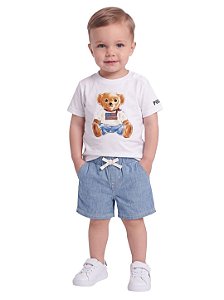 Conjunto Bebê Polo Ralph Lauren Polo Bear Bermuda Jeans Chambray