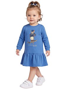 Vestido Bebê Polo Ralph Lauren Polo Bear Azul Sky