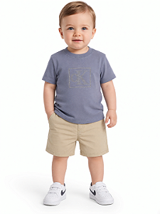 Conjunto Bebê Calvin Klein Camiseta CK e Shorts Bege