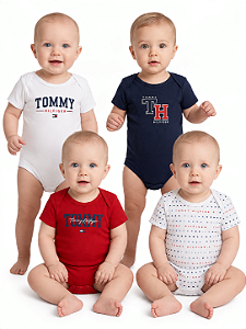 Kit 4 Bodys Bebê Tommy Hilfiger Manga Curta