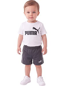 Conjunto Bebê Puma Camiseta Branca e Shorts Cinza