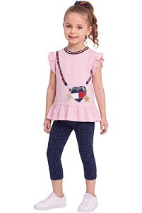 Conjunto Infantil Tommy Hilfiger Blusa Rosa e Legging Capri