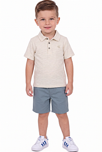 Conjunto Infantil Calvin Klein Polo Listrada e Bermuda Azul