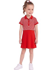 Vestido Infantil Tommy Hilfiger Polo Canelado Vermelho Listrado