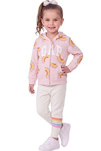 ​​​​​​​Conjunto Infantil Gap Arco-Íris Moletom Rosa e Off-White