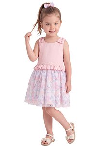 Vestido Infantil Calvin Klein Tule Floral Rosa