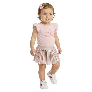 Conjunto Bebê Calvin Klein Rosa Saia Plissada.