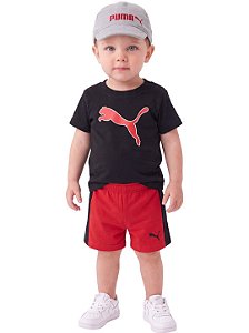 Conjunto Bebê Puma 3 Peças com Camiseta, Shorts e Boné