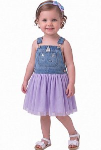Jardineira Infantil OshKosh – Jeans com Saia Tule Lilás