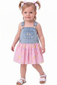 Jardineira Bebê OshKosh – Jeans com Saia Floral