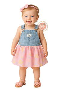 Jardineira  Jeans baby  floral  Oshkosh