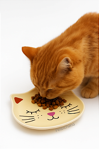 COMEDOURO DE CERÂMICA RASO PARA GATOS -BEGE