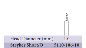 Broca Bit de 6mm Stop, Curta, Diam. 1mm - Stryker (Cód. 5110-106-10)
