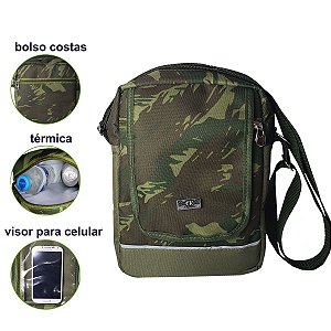 Bolsa Shoulder Masculina Camuflada Termica e Visor Celular