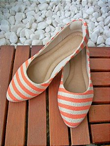 Sapatilha Bico Fino Listrada Laranja Toda Chic Sapatilha Bico Fino Listrada Laranja Toda Chic