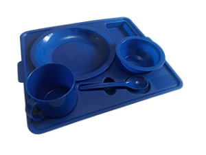 Jogo de Bandeja, Prato, Caneca, Cumbuca e Colher Escolar para Merenda - Kit 10 unidade de cada
