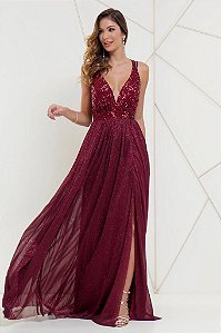 Vestido De Festa Longo Lurex Marsala Alexandra Aluguel