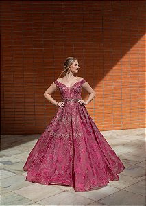 Vestido De Festa Longo Cranberry Rosa Aluguel Majestic