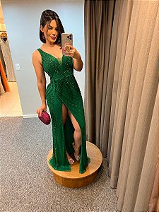 Vestido De Festa Longo Luma Verde Esmeralda Aluguel