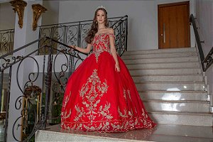 Vestido Longo Debutante Versailles Vermelho Aluguel