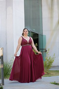 Vestido de Festa Plus Size Marsala Longo Dalila Aluguel