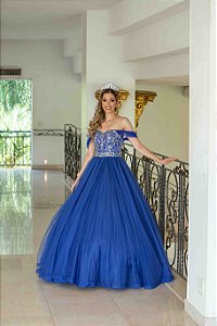 Vestido de Festa Debutante Azul Royal Dois Em Um Bella Aluguel