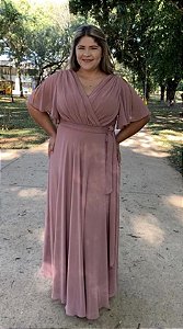 Vestido de Festa Plus Size Rosa Longo Manga Curta Ella Aluguel