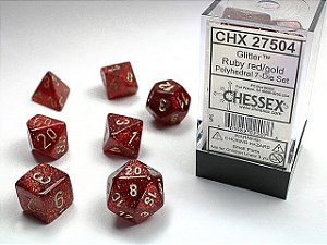 Glitter Polyhedral Ruby/gold 7-Die Set - Importado