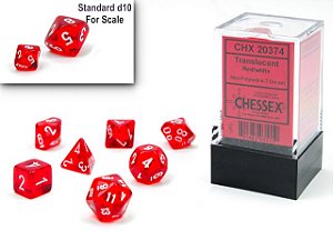 Translucent Mini-Polyhedral Red/white 7-Die Set - Importado