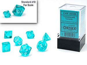 Translucent Mini-Polyhedral Teal/white 7-Die Set  - Importado