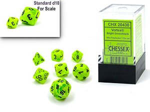 Vortex® Mini-Polyhedral Bright Green/black 7-Die Set - Importado