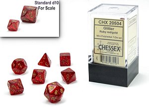 Glitter Mini-Polyhedral Ruby Red/gold 7-Die Set - Importado