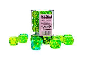 Gemini® 16mm d6 Translucent Green-Teal/yellow Dice Block™ (12 dice) - Importado