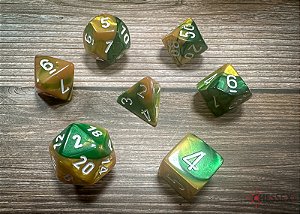 Gemini® Polyhedral Gold-Green/white 7-Die Set  - Importado