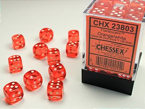 Translucent 12mm d6 Orange/white Dice Block™ (36 dice)  - Importado