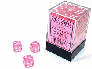Translucent 12mm d6 Pink/white Dice Block™ (36 dice) - Importado