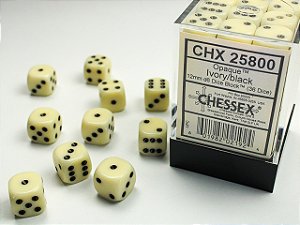 Opaque 12mm d6 Ivory/black Dice Block™ (36 dice) - Importado