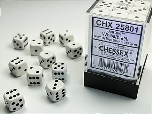 Opaque 12mm d6 White/black Dice Block™ (36 dice)  - Importado