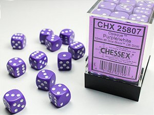 Opaque 12mm d6 Purple/white Dice Block™ (36 dice) - Importado