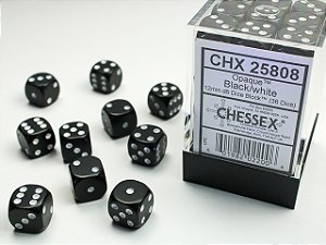 Opaque 12mm d6 Black/white Dice Block™ (36 dice) - Importado