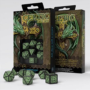 Celtic 3D Revised Black & green Dice Set - Importado